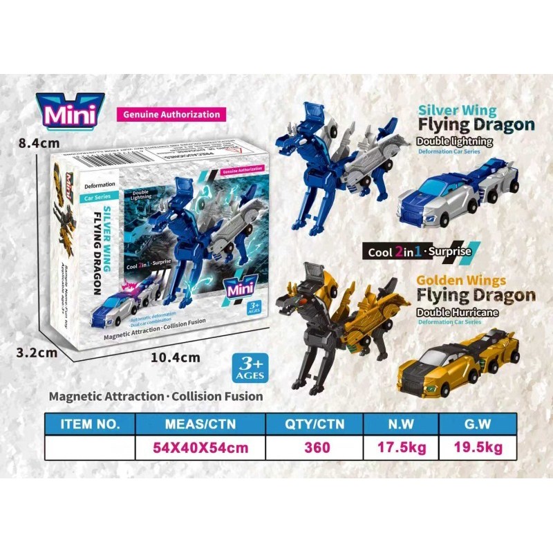 Mini transform flying dragon silver gold